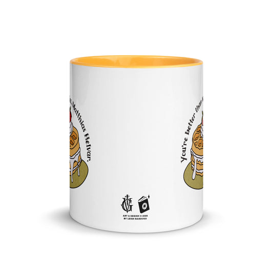 Better Than Waffles Mug with Color Inside - The Bean Workshop - Better Than Waffles, Book Lover Gift, Bookworm Mug, Ceramic Mug, Cute Waffle Design, Fantasy Fan Gift, Grishaverse mug, Helnik, leigh bardugo, Leigh Bardugo merch for readers, Literary Quote, Matthias Helvar bookish gift, Nina Zenik waffle quote coffee cup, Six of Crows mug