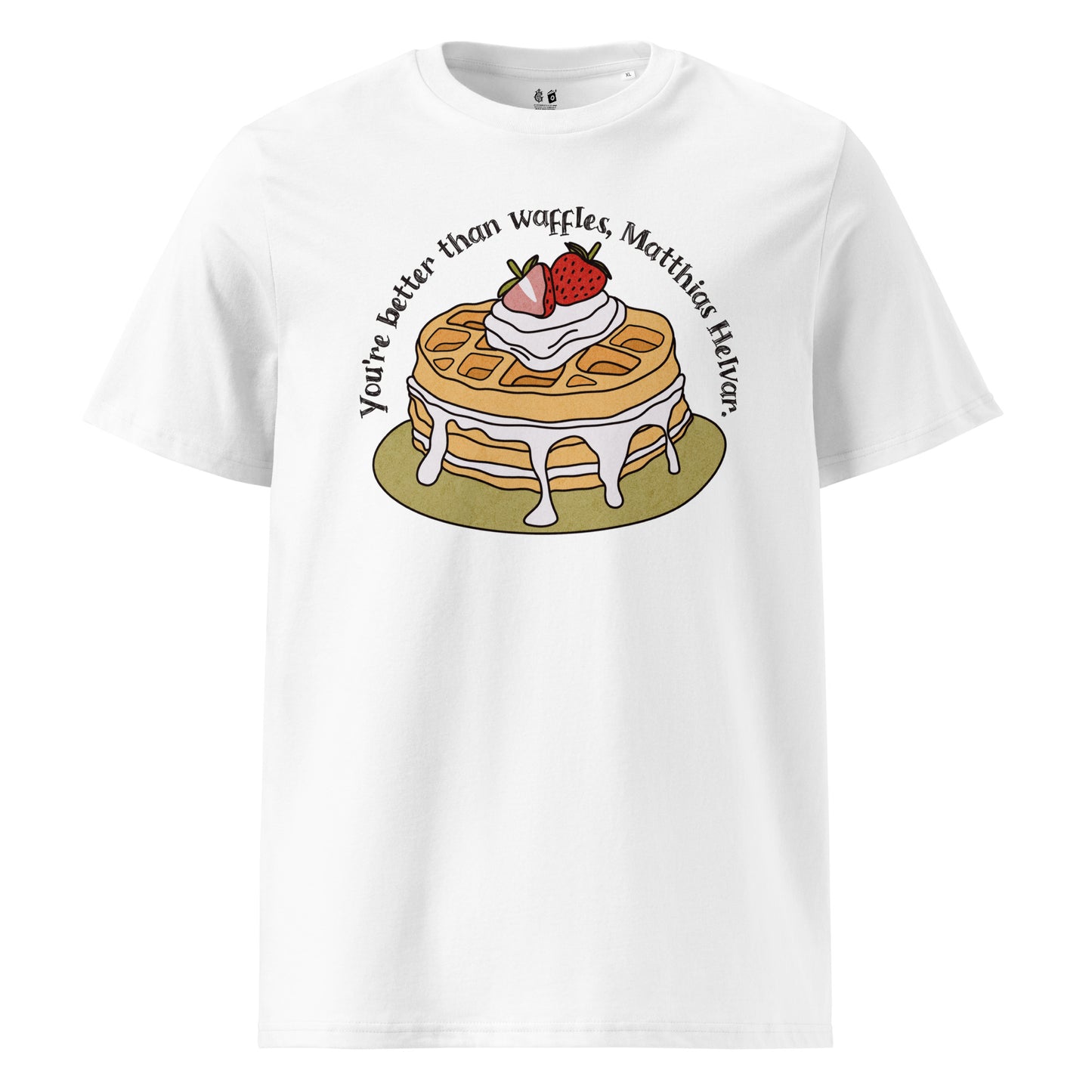 Better Than Waffles T-Shirt - The Bean Workshop - Better than Waffles shirt, Book Lover Gift, Bookish T-shirt, Cozy Aesthetic, Cute Graphic Tee, Grishaverse gift, Helnik, Leigh Bardugo fan apparel, Literary Quote, Matthias Helvar merch for readers, Nina Zenik waffle quote shirt, Six of Crows t-shirt, Waffle Illustration