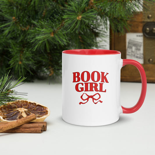 Book Girl Mug - The Bean Workshop - Book Girl Mug, Book Lover Tea Mug, Bookish Summer Collection, Chic Bibliophile Drinkware, Reader Coffee Cup, Red Bow Literary Gift, Women's Reader Mug