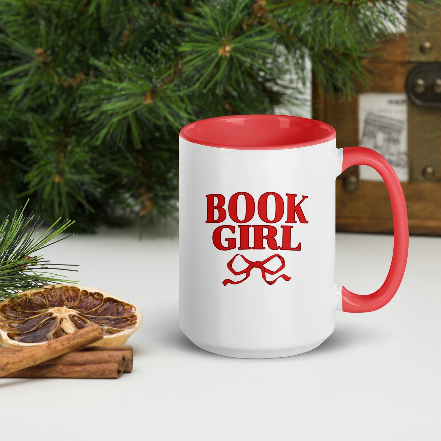 Book Girl Mug - The Bean Workshop - Book Girl Mug, Book Lover Tea Mug, Bookish Summer Collection, Chic Bibliophile Drinkware, Reader Coffee Cup, Red Bow Literary Gift, Women's Reader Mug