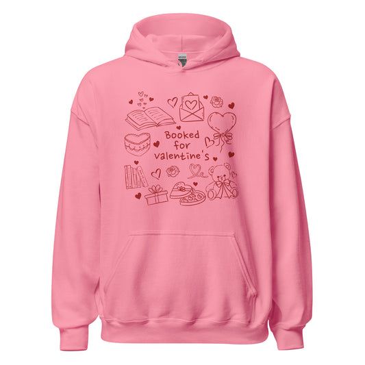 Booked for Valentine's Hoodie - The Bean Workshop - Anti-Valentine, Book Date, Booked for Valentine's Hoodie, Bookish Humor, Bookish Loungewear, Cozy, Cute, Doodle Art, Funny Introvert Pullover, Reader Gift, Reading Hoodie, Romantic Reading, Valentine's Gift for Bookworm