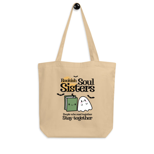 Bookish Soul Sisters Organic Cotton Twill Tote Bag - The Bean Workshop - best friend tote, book club tote, book lover tote, Bookish Soul Sisters tote, bookstore bag, bookworm bag, canvas tote, friendship tote, Halloween tote bag, library tote, literary tote, reading bag, reusable shopping bag, spooky season accessory, unique gift for readers