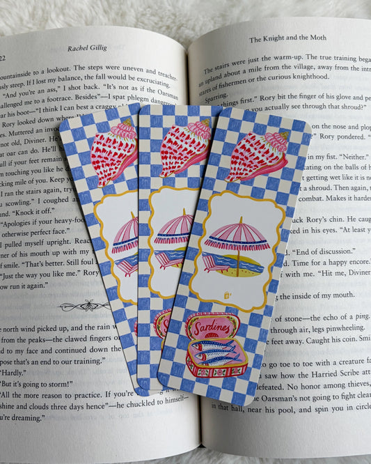 Books, Beach & Beyond Bookmark - The Bean Workshop - beach bookmark, book lover gift, bookish gift, bookmark, checkerboard, coastal, cottagecore