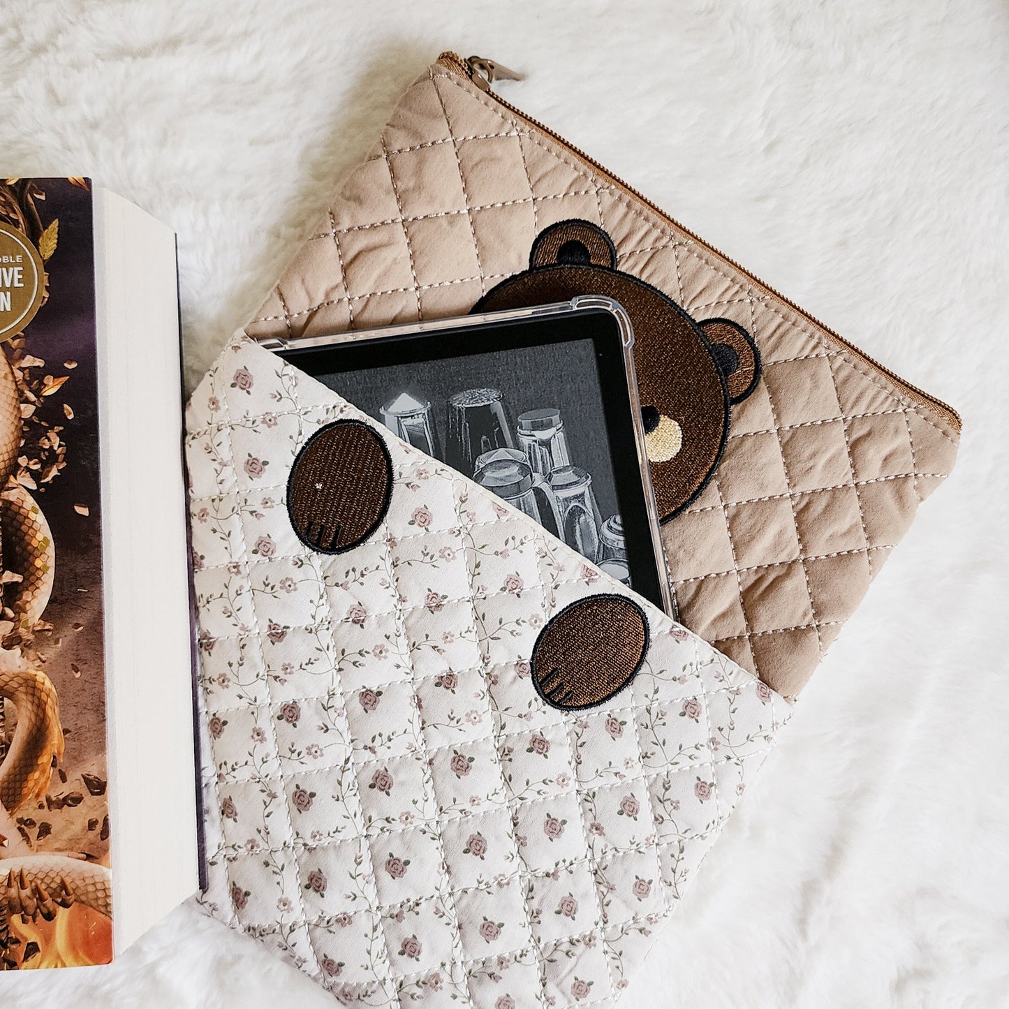 Brown Bear Zippered Book Sleeve With Outside Pocket - The Bean Workshop - book sleeve, kindle sleeve