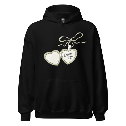 Dear Kitt Heart Locket Hoodie | Divine Rivals Rebecca Ross Gift - The Bean Workshop - Bookish Hoodie, Bookworm Gift, Cottagecore Aesthetic, Dear Kitt apparel, Divine Rivals hoodie, Fantasy Reader, hoodie, Iris and Roman gift, Iris Winnow, Letters of Enchantment, Letters of Enchantment hooded sweatshirt, Literary Streetwear, Rebecca Ross, Rebecca Ross fan merchandise, Romantic Book Merch, Vintage Locket