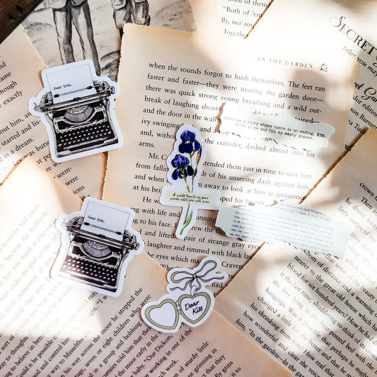 Divine Rivals Sticker Bundle | Set of 6 | Rebecca Ross Bookish Stickers - The Bean Workshop - bookish gift, bookish sticker, Divine Rivals, Divine Rivals merch, fantasy romance sticker, gift for book lovers, Iris and Roman, journal sticker, laptop sticker, Letters of Enchantment, Rebecca Ross, Rebecca Ross merch, Ruthless Vows, sticker, sticker bundle