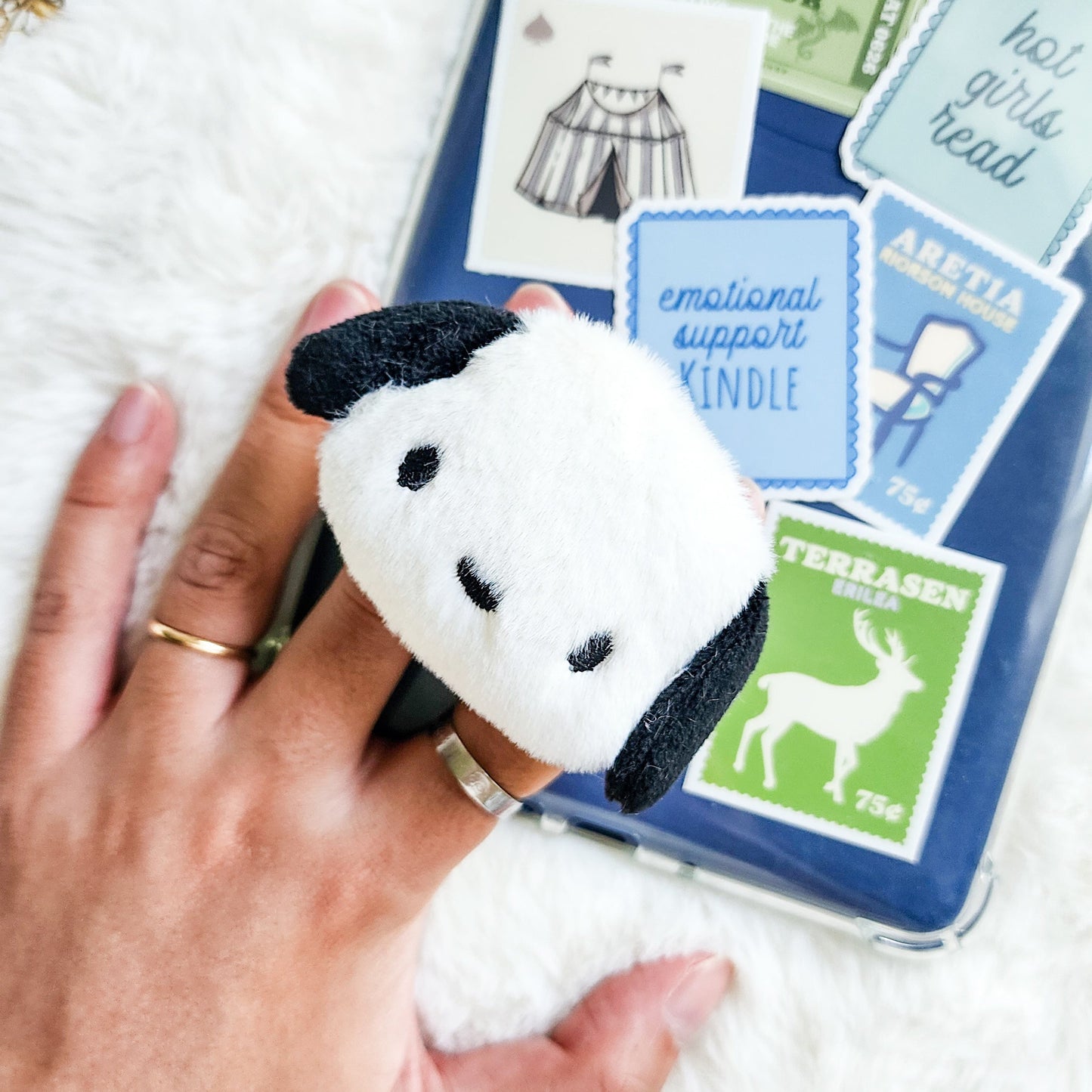 Dog Plush Foldable Adhesive Kindle Grip - The Bean Workshop - kindle grip, reading accessories