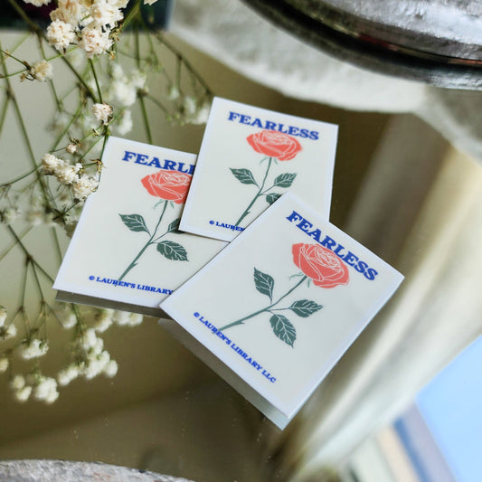 Fearless Lauren Roberts Stamp Sticker - The Bean Workshop - book lover gift, Bookish Accessories, Bookish Gift, bookish sticker, die cut sticker, fantasy romance sticker, Fearless, kai azer, kindle sticker, lauren roberts, Lauren Roberts merch, paedyn gray, powerless, Powerless merch, reckless, stamp sticker, sticker