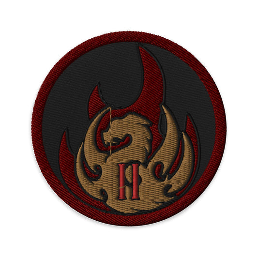 Flame Section Embroidered Patch - The Bean Workshop - Bookish Fandom Collectible Gift, Crimson Gold Dragon Fire Embroidery, Dark Fantasy Aesthetic, Dragon Coil Flame Illustration, Dragon Rider Fandom Iron-On Patch Fantasy Book Lover, embroidered, Embroidered Patch, Empyrean Fandom, Fandom Badge Style, Flame Section Embroidered Patch Empyrean Series Fan Gift, fourth wing, Jacket Bag Customization Accessory, Navarre Basgiath Quadrant Patch, patch, rebecca yarros
