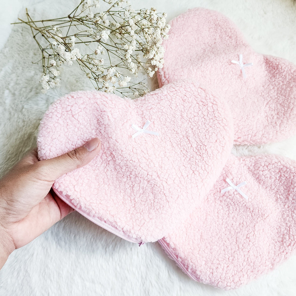 Heart Shaped Teddy Zipper Pouch — Bookish Accessory Bag - The Bean Workshop - book lover gift, bookish accessories, coquette zipper pouch, heart shaped pouch, teddy fabric bag