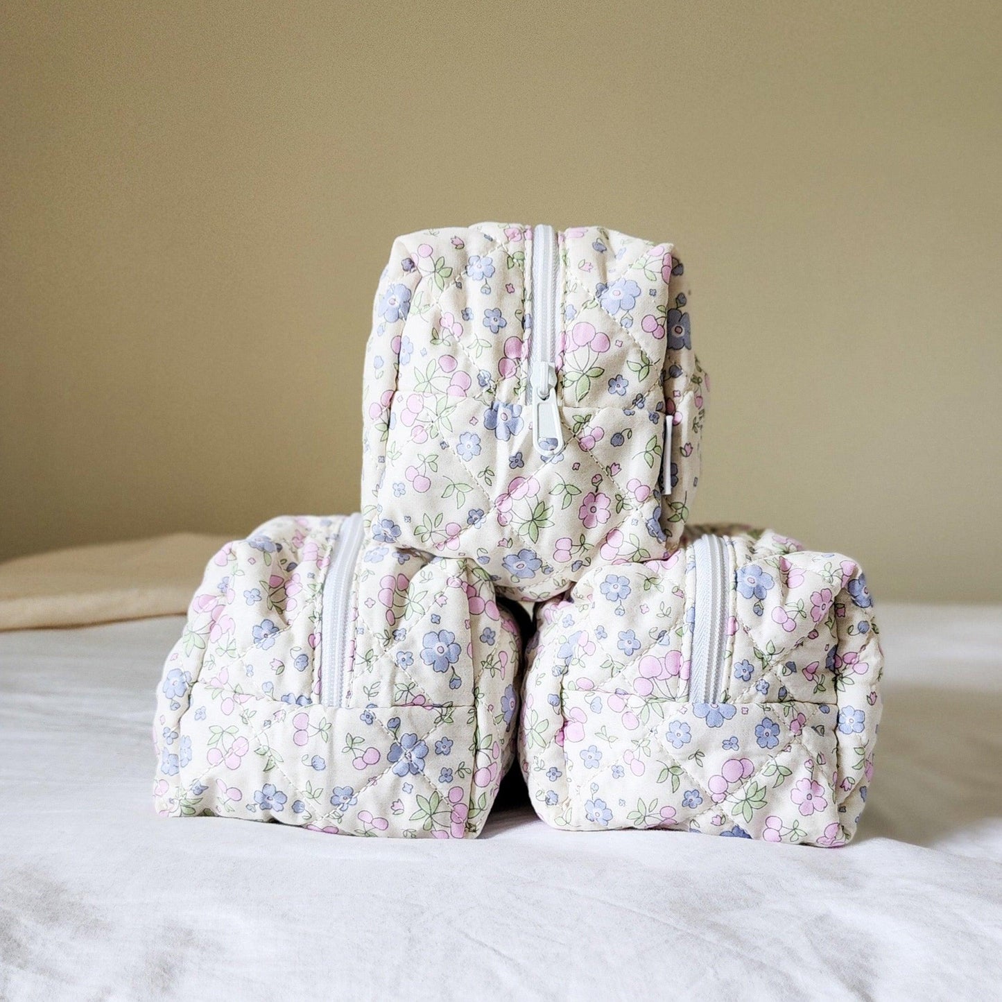 Hopeless Romantic Quilted Cotton Makeup Bag - The Bean Workshop - bow, coquette, kindle bag, makeup bag, quilted pouch, reading accessories