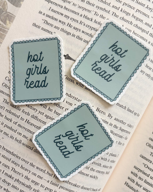 Hot Girl Reads Sticker - The Bean Workshop - book lover gift, book lover sticker, book trope, Bookish Gift, bookish sticker, cute sticker, die cut sticker, funny bookish sticker, hot girl sticker, reader sticker, sticker, that girl sticker, vinyl sticker