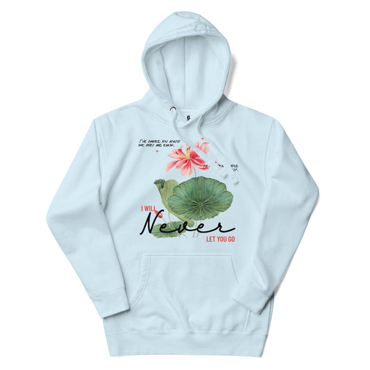 I Will Never Let You Go Premium Hoodie - The Bean Workshop - Book lover gift idea, Bookish aesthetic, Celestial Kingdom, Enemies to lovers merch, hoodie, Immortal, Immortal quote shirt, Sue Lynn Tan, Watercolor lotus, Zhangwei and Liyen
