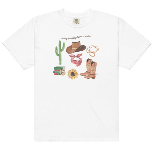 In My Cowboy Romance Era Tee Shirt - The Bean Workshop - book lover, cowboy, girlie, outdoor, read everyday, romance, tee shirt