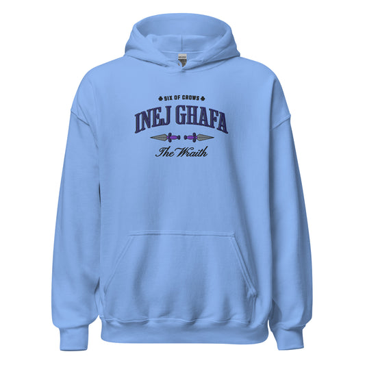 Inej Ghafa Embroidered Hoodie - The Bean Workshop - Bookworm Hoodie, Dagger Design, Fandom Apparel, Fantasy Character, Grishaverse gift, Inej Ghafa embroidered hoodie, Ketterdam Style, leigh bardugo, Leigh Bardugo bookish hoodie, Literary Streetwear, Six of Crows hooded sweatshirt, Suli Spy, The Dregs apparel for readers, The Wraith fan merchandise