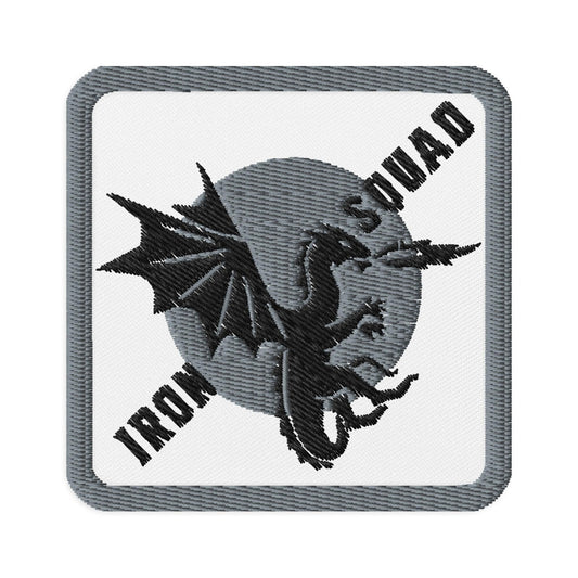Embroidered Iron Squad patch with dragon design for bookish merch