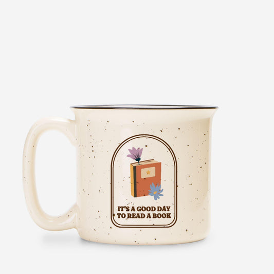 It's A Good Day To Read A Book Speckled Ceramic Camp Mug - The Bean Workshop - ceramic mug, coffee mug, fall, mug, read everyday