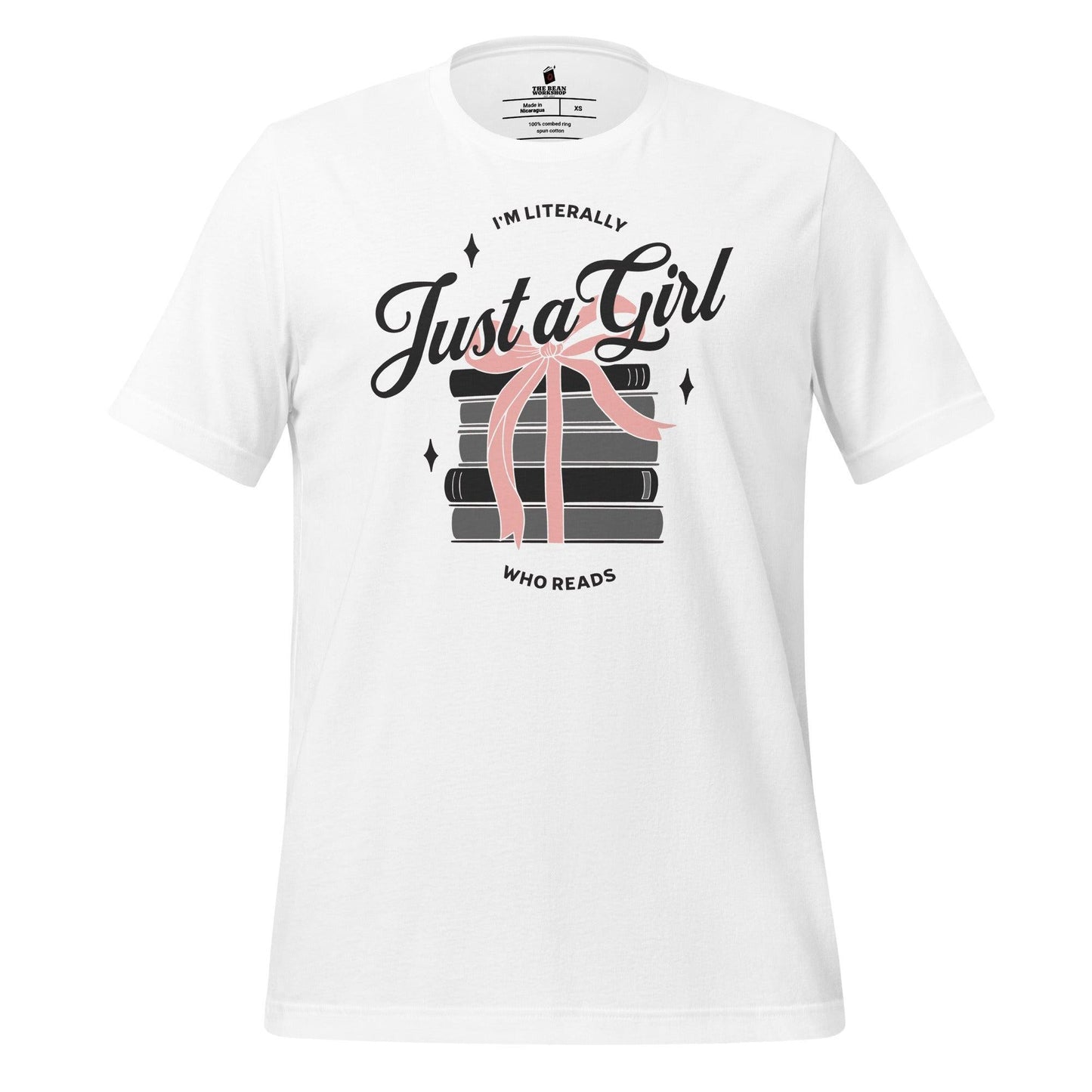 Just A Girl Who Reads T-Shirt - The Bean Workshop - book lover, bookish, bow, coquette, read everyday, t-shirt