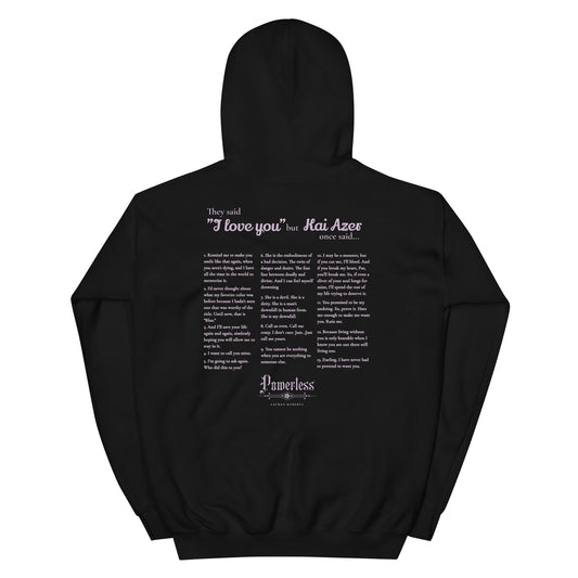 Kai Azer Book Quotes Embroidered Hoodie - The Bean Workshop - embroidered, hoodie, kai azer, lauren roberts, paedyn gray, powerless