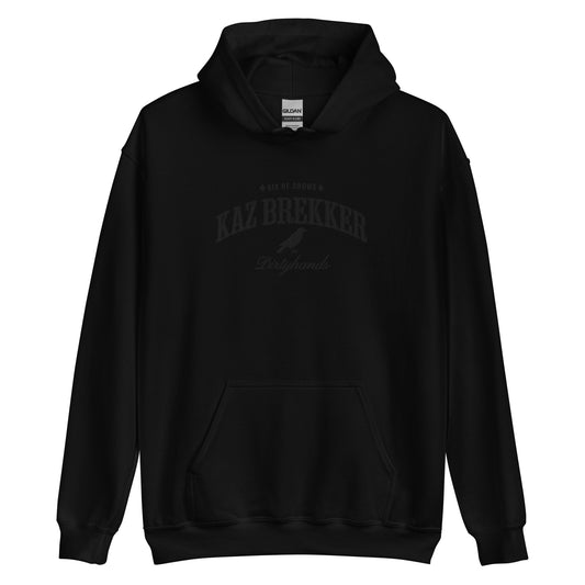 Kaz Brekker Embroidered Hoodie - The Bean Workshop - embroidered, hoodie, kaz brekker, leigh bardugo, six of crows, Six of Crows fan merchandise, Six of Crows hooded sweatshirt, The Dregs apparel