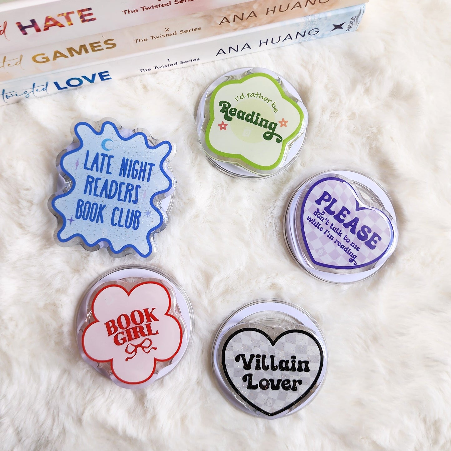 Late Night Readers Book Club Glitter Magnetic Kindle Grip or Phone Holder - The Bean Workshop - Bookish Accessories, kindle grip, reading accessories