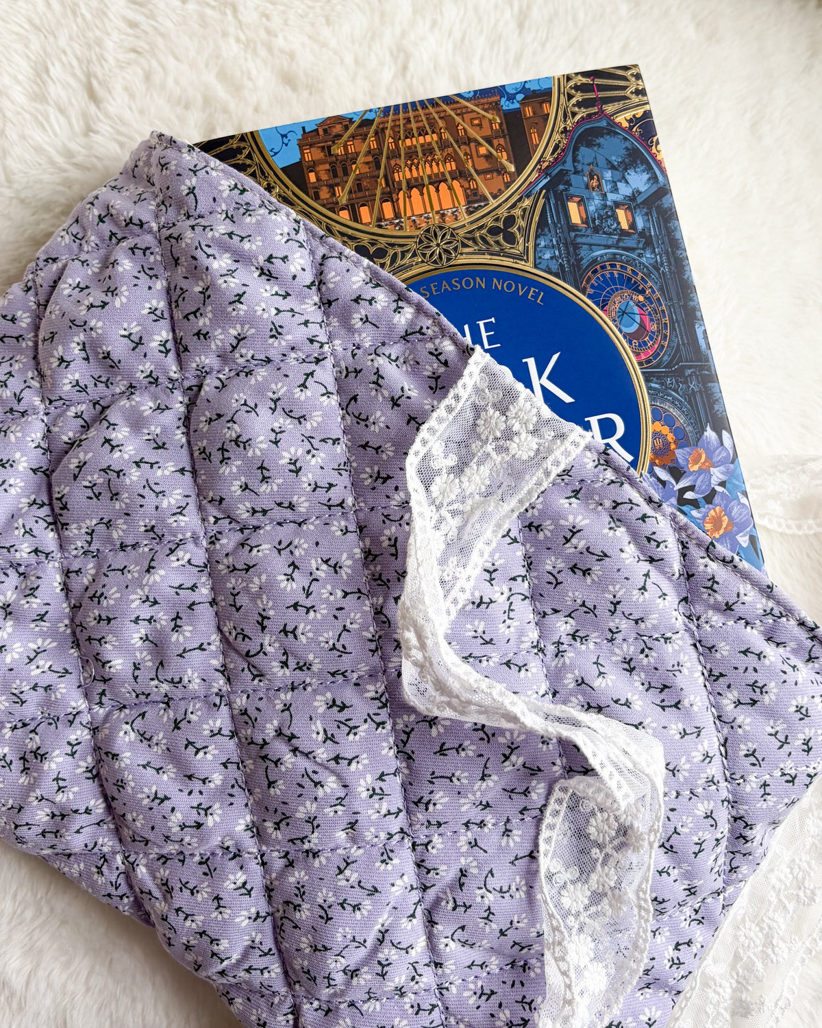 Lavender Quilted Book Sleeve with Lace Ribbon | Bible, Hardcover & Laptop Sleeve - The Bean Workshop - Bible cover, Bible sleeve, book girlie, book sleeve, bookish, bookish gifts, Christian gifts, church bag, coquette, cottagecore, dreamy, floral, floral book sleeve, flower, gift for book lovers, gift for women, girl summer, lace, lavender, lavender book sleeve, purple, quilted, reading accessories, soft girl, study Bible cover, study Bible sleeve