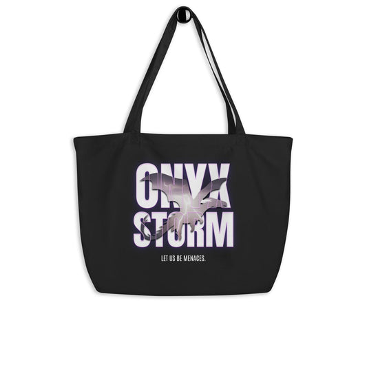 Let Us Be Menaces Large Organic Cotton Twill Tote Bag - The Bean Workshop - bag, black tote, fourth wing, iron flame, onyx storm, rebecca yarros, tote