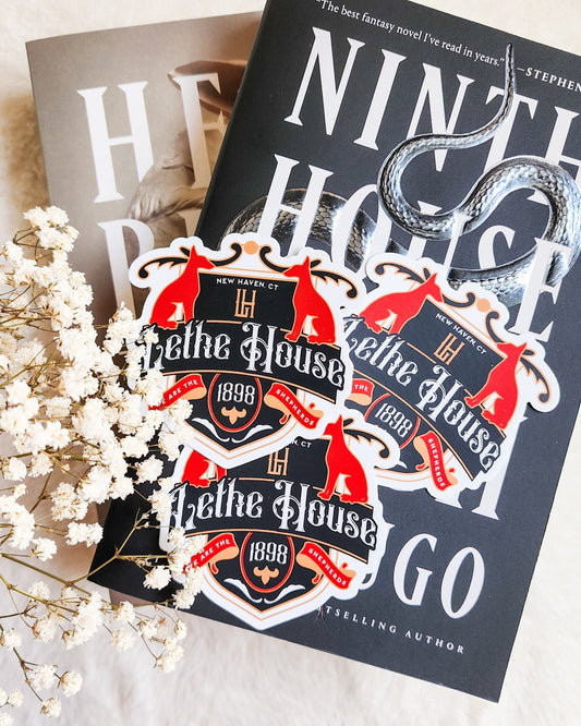 Lethe House Badge Sticker - The Bean Workshop - Alex Stern, book lover gift, Bookish Gift, bookish sticker, dark academia, die cut sticker, fantasy sticker, hellbent, leigh bardugo, Leigh Bardugo merch, Lethe House, ninth house, Ninth House merch, sticker