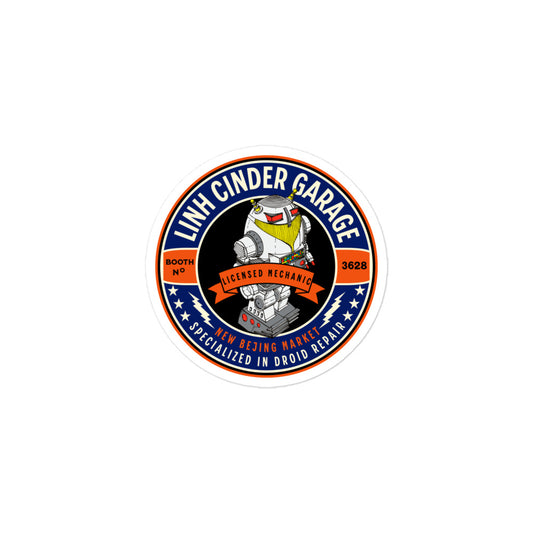 Linh Cinder Garage Sticker - The Bean Workshop - book lover gift, Bookish Accesories, Bookish Gift, bookish sticker, Cinder, die cut sticker, Iko, Linh Cinder, Linh Cinder Garage, Marissa Meyer, Marissa Meyer merch, sci-fi fairy tale, Sticker, The Lunar Chronicles, The Lunar Chronicles merch