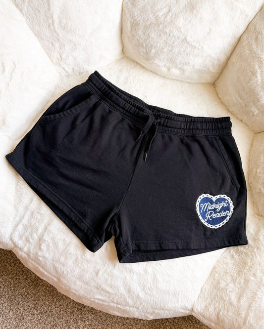 Midnight Reader Embroidered Wave Wash Fleece Shorts