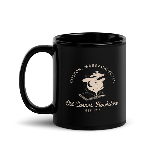 Old Corner Bookstore Black Glossy Mug - The Bean Workshop - Book Lover Accesories, Book Lover Style, Bookish Fashion, ceramic mug, coffee mug, Literary Gift, mug, Old Corner Bookstore, read everyday, valentine, Valentine's Day Picks