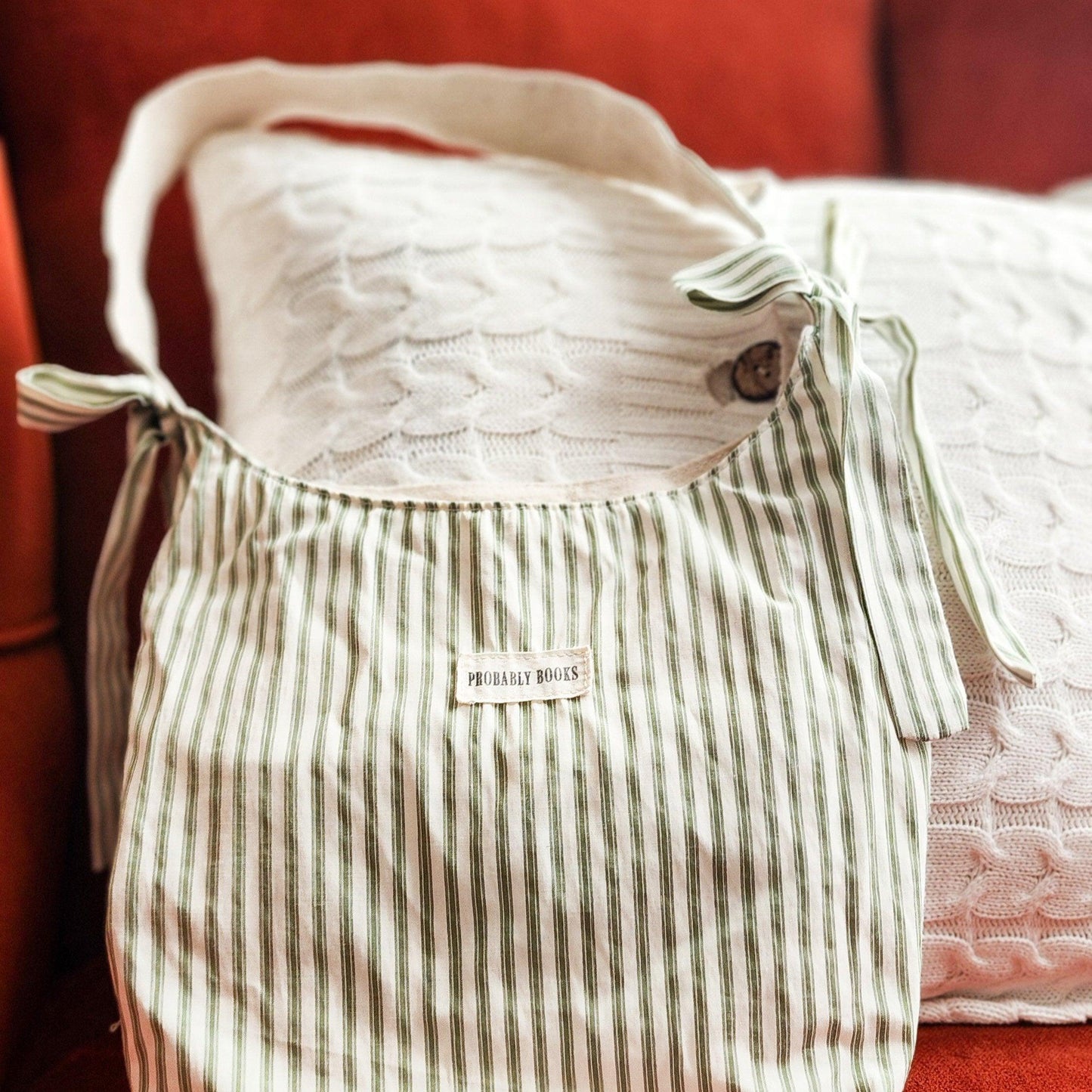 Probably Books Striped Cotton Tote Bag - The Bean Workshop - book club, book lover, book lovers, bookaholic, bookish, bookish friends, Booklice, Books and girls, bookstore, bookstore date, booktrovert, fantasy readers book club, tote, tote bag