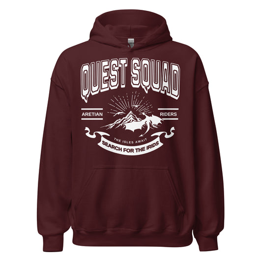 Quest Squad Hoodie - The Bean Workshop - Aretian Riders, Basgiath, Book Lover Gift, Booktok Merch, Dragon Rider, Empyrean Series, Epic Fantasy, Fourth Wing Gift., Fourth Wing Merch, hoodie, Iron Flame Merch, Liam Mairi, Quest Squad, Rebecca Yarros, Romantasy, Search for the Irids, Sloane Mairi, Vintage Band Tee, Violet Sorrengail, Xaden Riorson