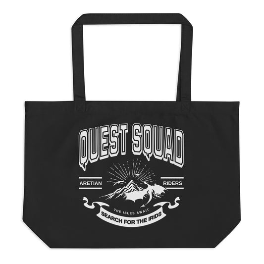 Quest Squad Large Organic Cotton Twill Tote Bag - The Bean Workshop - Aretian Riders, Basgiath, Book Lover Gift, Booktok Merch, Dragon Rider, Empyrean Series, Epic Fantasy, Fourth Wing Gift., Fourth Wing Merch, Iron Flame Merch, Liam Mairi, organic cotton twill tote bag, Quest Squad, Rebecca Yarros, Romantasy, Search for the Irids, Sloane Mairi, tote bag, Vintage Band Tee, Violet Sorrengail, Xaden Riorson