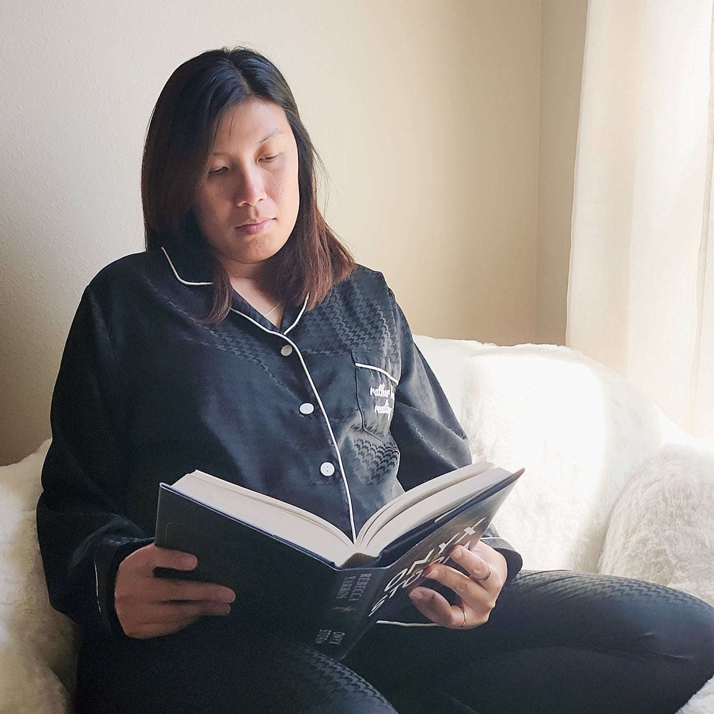 Rather Be Reading Satin Houndstooth Pajama Set - The Bean Workshop - pajama