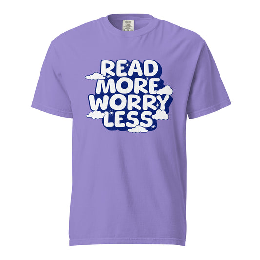 Read More Worry Less T-shirt - The Bean Workshop - Bibliophile Clothing, Book Lover Tee, Bookish Summer Collection, Positive Quote T-shirt., Read More Worry Less T-shirt, Reading for Calm Apparel, Stress Relief Shirt, t-shirt, tee