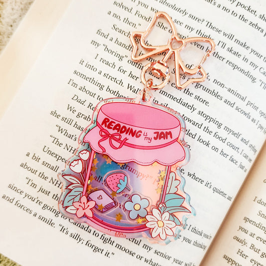 Reading Is My Jam Shaker Keychain - The Bean Workshop - book lover, book lover gift, bookish gift, bookish keychain, cute, cute keychain, gift for readers, keychain, reading accessories, shaker keychain