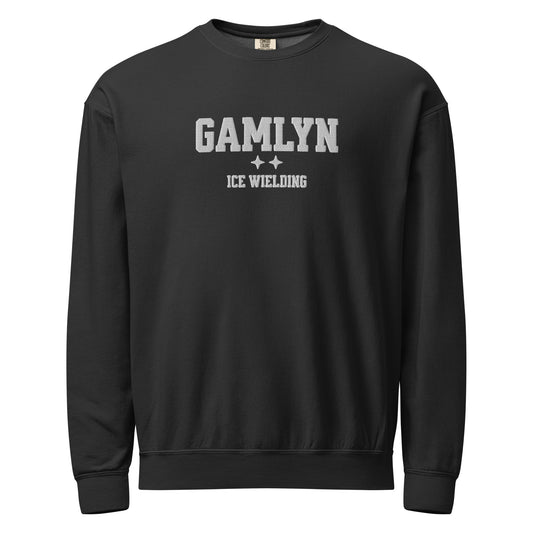 Ridoc Gamlyn Embroidered Fleece Crewneck Sweatshirt - The Bean Workshop - Basgiath, Booktok, Cozy Reader, Embroidered Bookish Sweatshirt, Empyrean Series, Fantasy Apparel, Fourth Wing Merch, Gamlyn Ice Wielding Fleece Sweatshirt, Iron Flame, Premium, Romantasy, Signet Power, sweatshirt, White Embroidery