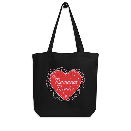 Romance Reader Organic Cotton Twill Tote Bag - The Bean Workshop - Book Bag, Book Club, Bookstore Haul, Canvas Tote, Coquette Bookworm Bag, Cute, Galentine's Day, Gift for Her, Heart Design, Romance Reader Tote Bag, Romantic, Spicy Books, tote bag, Valentine's Library Tote for Book Lovers