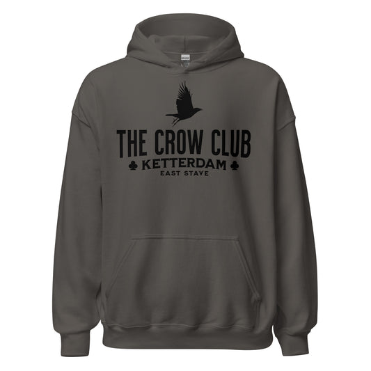 The Crow Club Hoodie - The Bean Workshop - Bookish Hoodie, Bookworm Apparel, Dark Fantasy, East Stave, Fantasy Fan Gift, Grishaverse apparel for readers, Kaz Brekker's crew gift, Ketterdam Merch, Leigh Bardugo bookish apparel, Leigh Bardugo hooded sweatshirt, Literary Streetwear, Six of Crows fan merchandise, The Crow Club hoodie, The Dregs