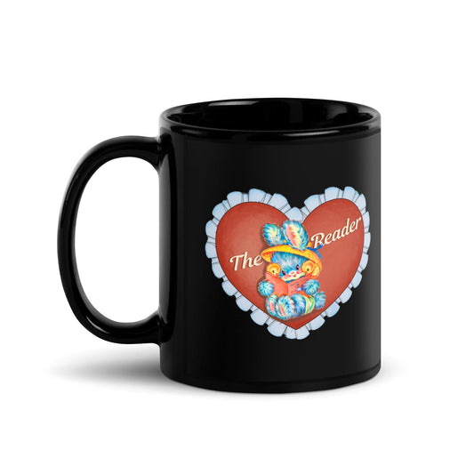 The Reader Black Glossy Mug - The Bean Workshop - black mug, book lover, bookish gift, ceramic mug, coffee mug, mug, read everyday, the reader, valentine, Valentine's Day Picks