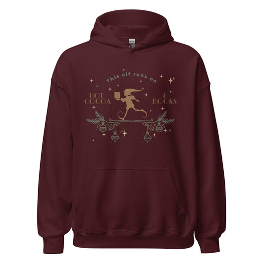 This Elf Runs on Hot Cocoa and Books Hoodie - The Bean Workshop - bookish, Christmas, elf, hoodie