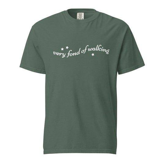 Very Fond of Walking T-Shirt - The Bean Workshop - Austen Fandom, Bookish Fashion, Cottagecore, Elizabeth Bennet Inspired T-shirt, Jane Austen, Literary Quote Shirt, Minimalist Aesthetic, Pride and Prejudice, Reader Wardrobe, Star Illustration, Summer Reading, T-shirt, Very Fond of Walking Graphic Tee