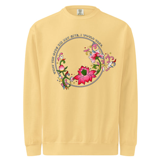 What The Gods Did Not Give, I Would Take Sweatshirt - The Bean Workshop - Book lover gift idea, Bookish aesthetic, Celestial Kingdom, Fantasy rebellion quote, Immortal, Liyen, Romantasy quote shirt, Strong woman book apparel, Sue Lynn Tan, sweater, sweatshirt