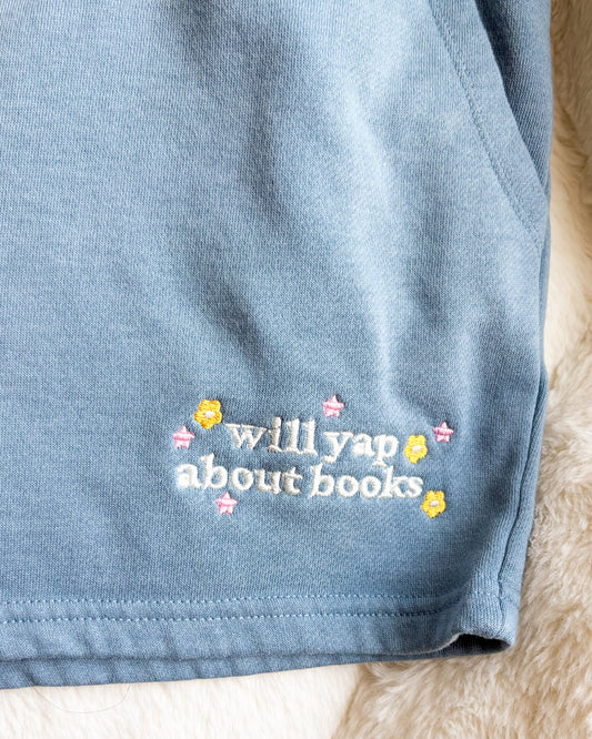 Will Yap About Books Embroidered Wave Wash Fleece Shorts