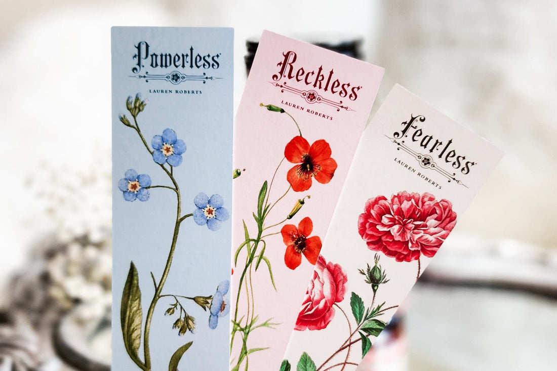 Floral bookmarks featuring Powerless, Reckless, Fearless by Lauren Roberts