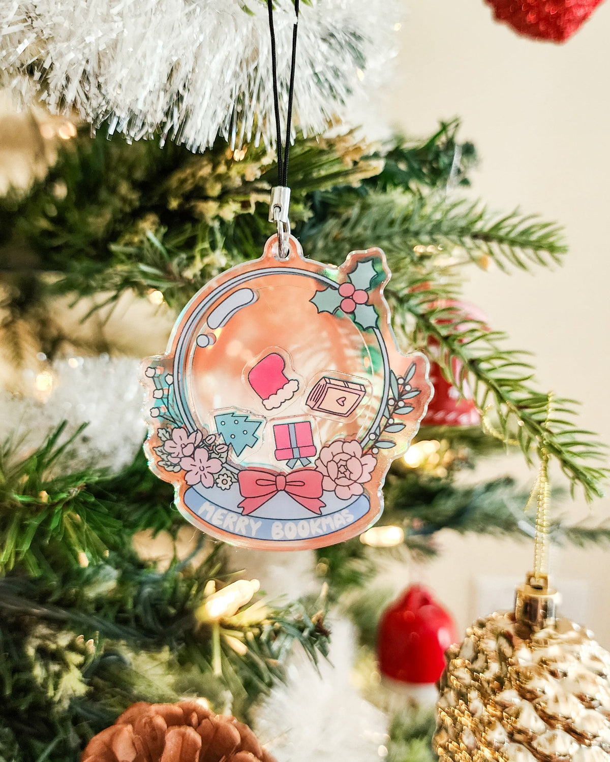 Merry Bookmas Snow Globe Shaker Ornament - The Bean Workshop - christmas, Christmas Ornament, Christmas Ornament for Readers