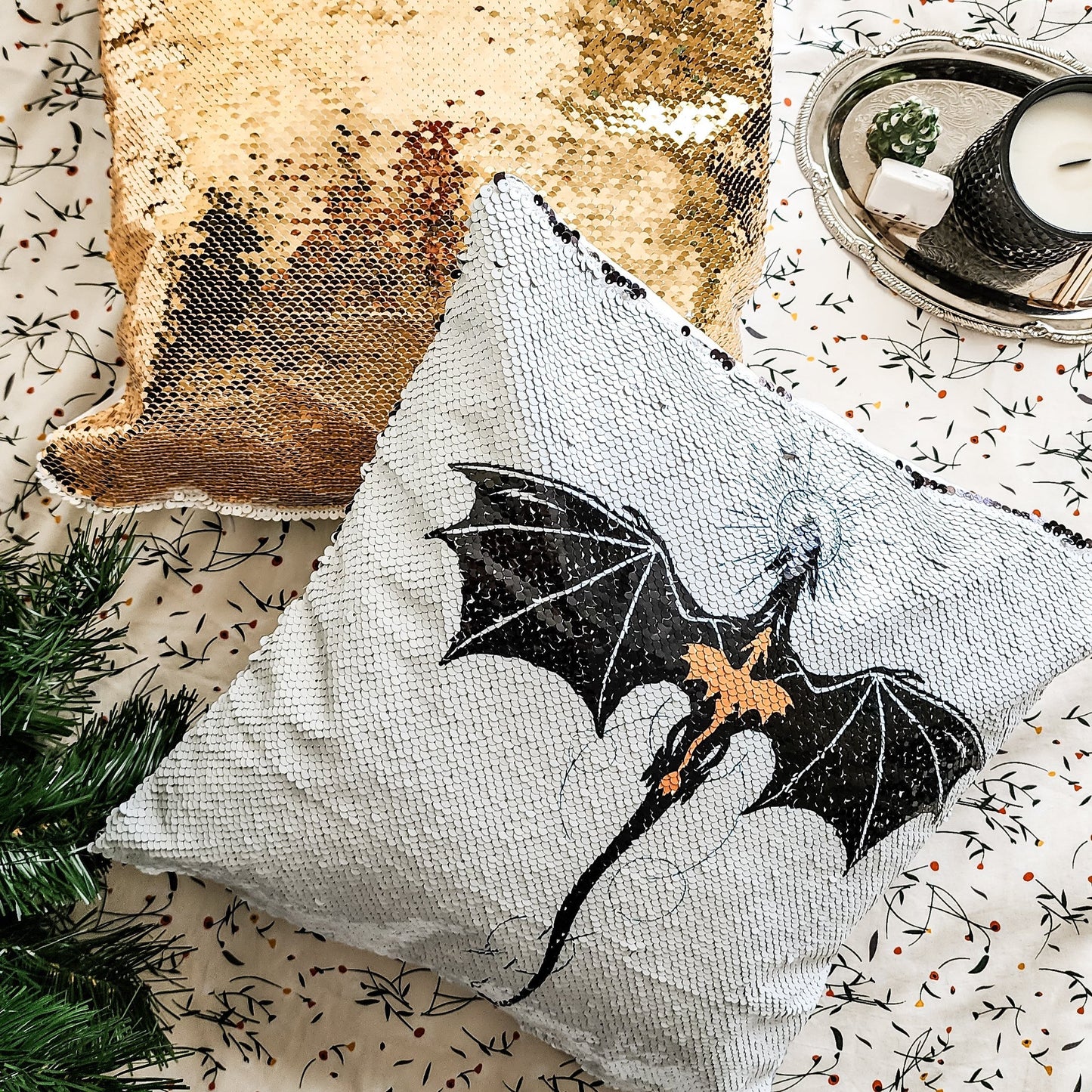 Tairn and Andarna Dragon Scale Sequin Reversible Pillow Case