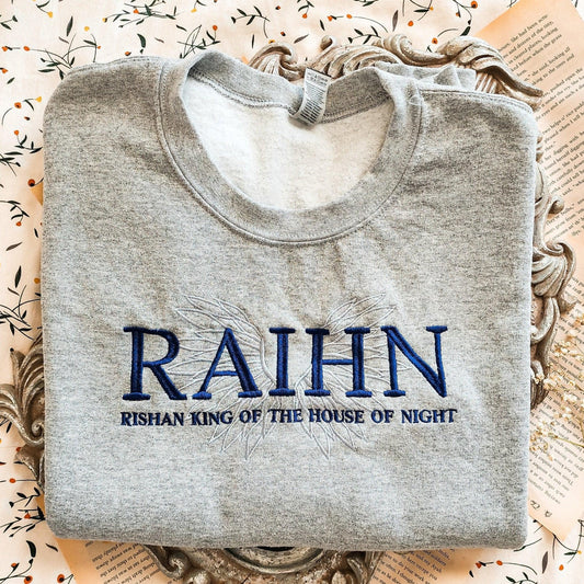 Raihn Rishan King of the House of Night Embroidered Sweatshirt - The Bean Workshop - carissa broadbent, embroidered, sweatshirt, the serpent and the wings of night