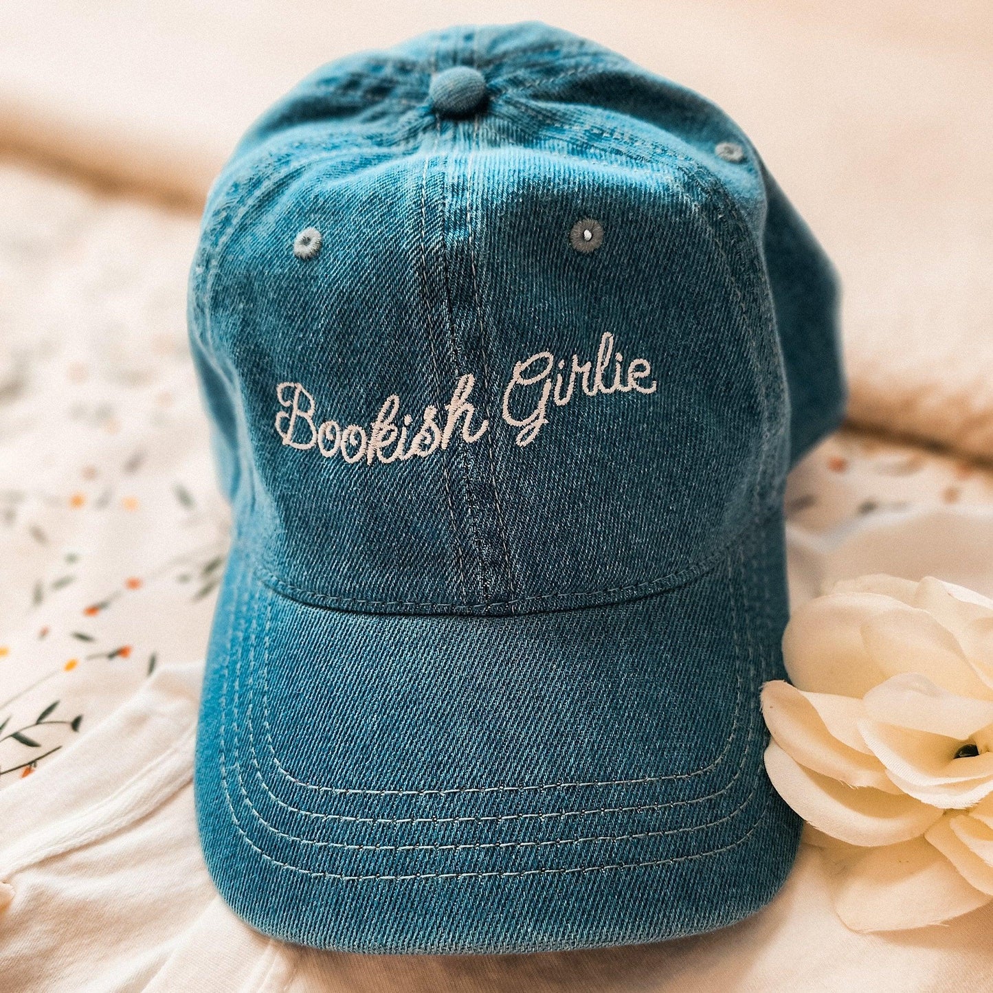 Bookish Girlie Embroidered Denim Hat